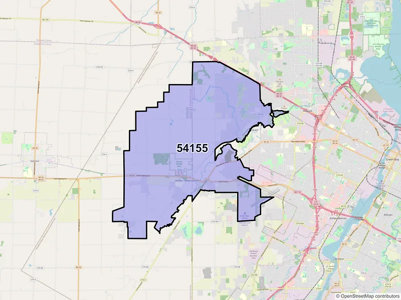 Map of ZIP Code 54155 — Oneida, WI