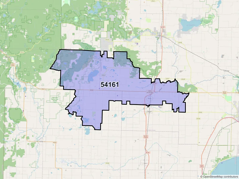 Map of Pound, Wisconsin and ZIP codes