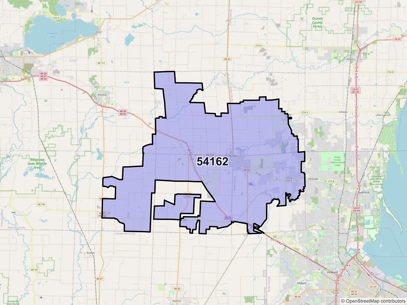 Map of ZIP Code 54162 — Pulaski, WI