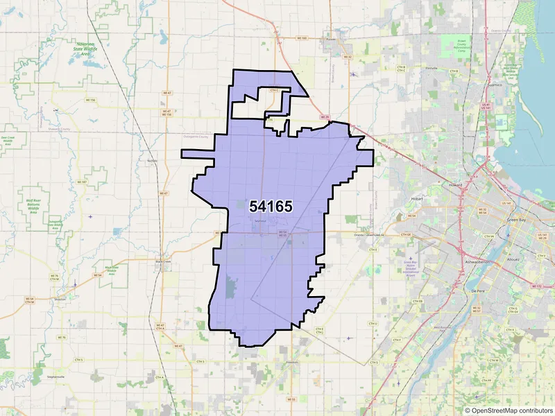 Map of ZIP Code 54165 — Seymour, WI