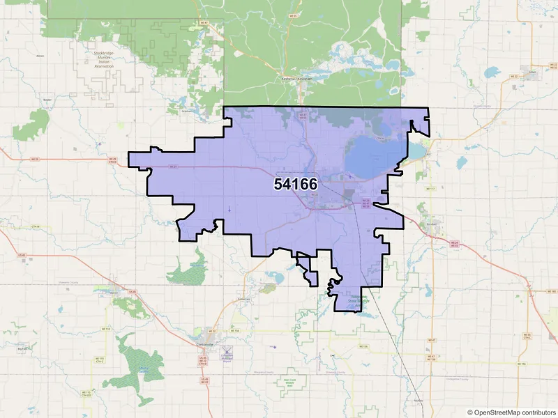 Map of Shawano, Wisconsin and ZIP codes