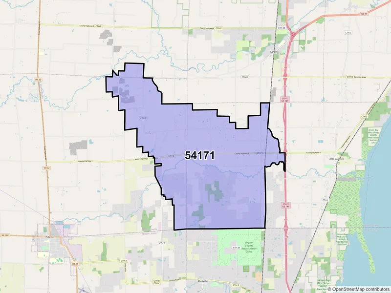 Map of ZIP Code 54171 — Sobieski, WI