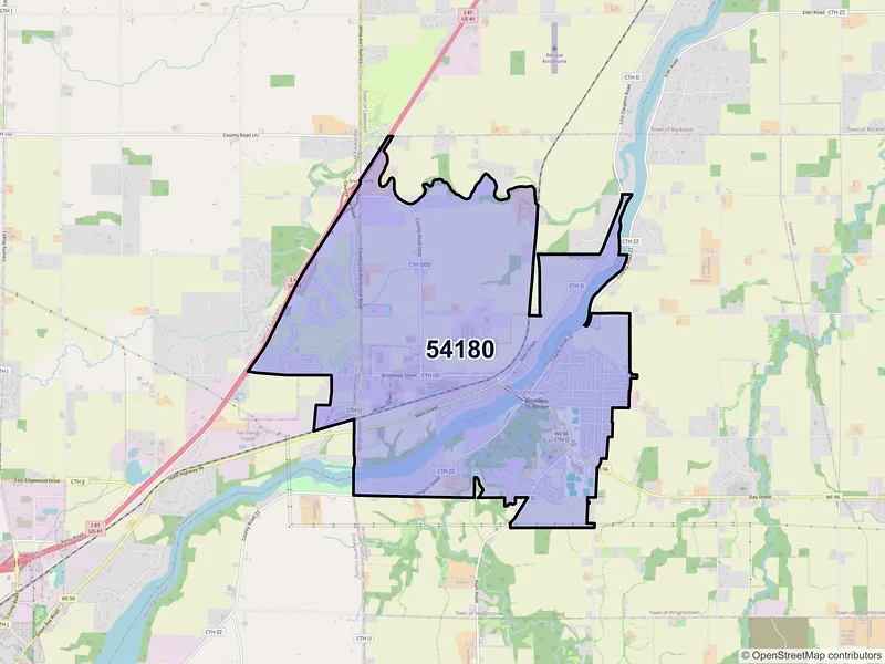 Map of ZIP Code 54180 — Wrightstown, WI