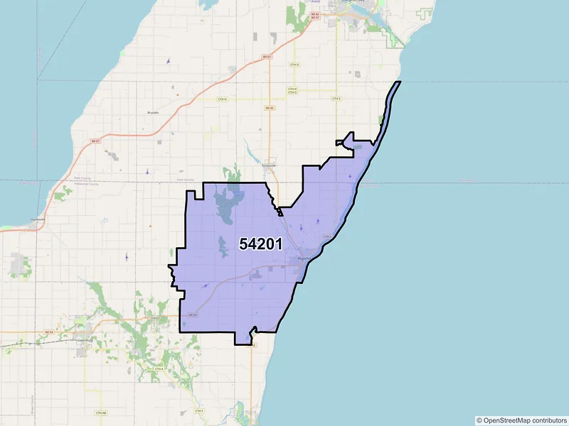 Map of ZIP Code 54201 — Algoma, WI