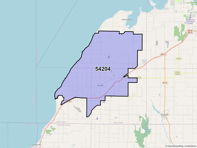 Map of ZIP Code 54204 — Brussels, WI