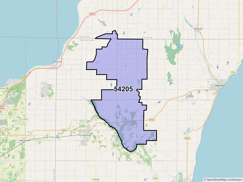 Map of Casco, Wisconsin and ZIP codes