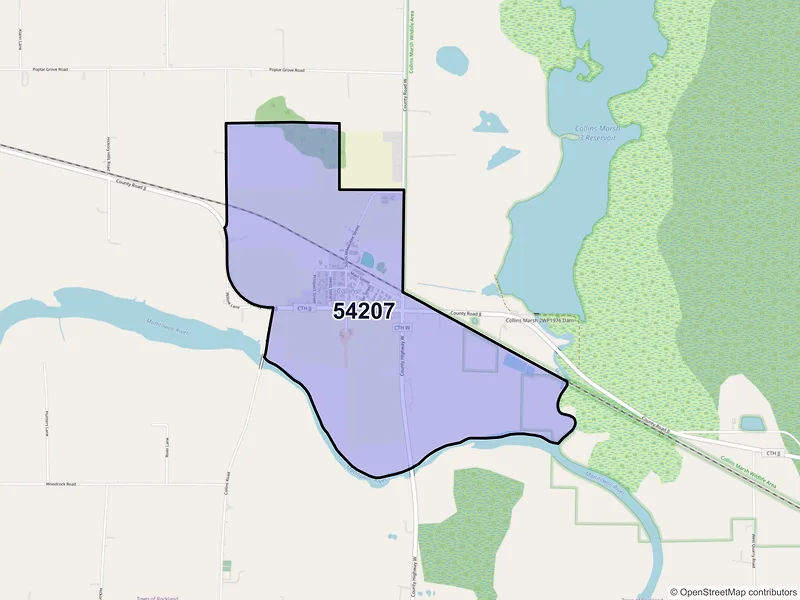 Map of Collins, Wisconsin and ZIP codes