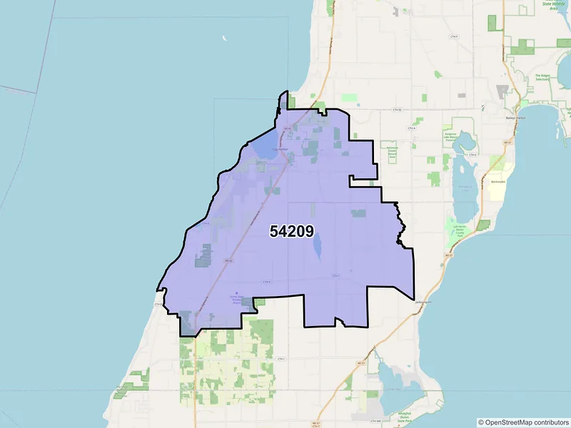 Map of ZIP Code 54209 — Egg Harbor, WI