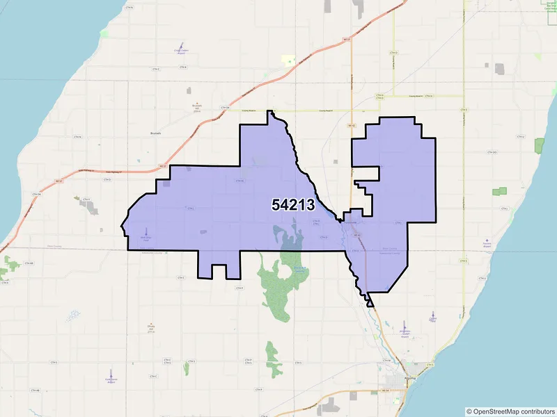 Map of ZIP Code 54213 — Forestville, WI