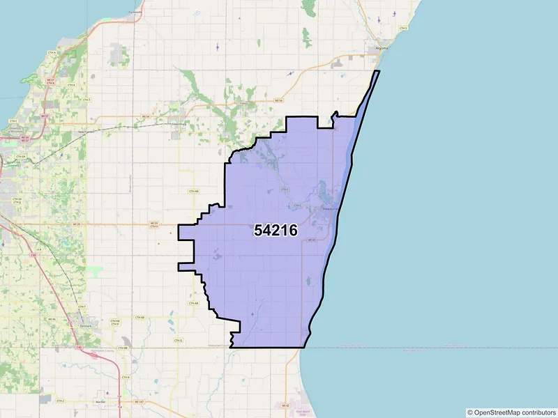 Map of ZIP Code 54216 — Kewaunee, WI