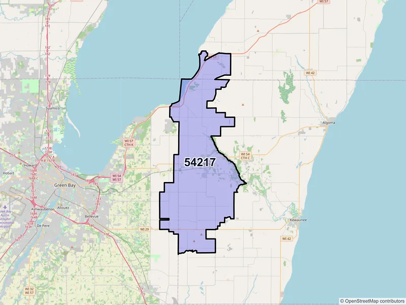 Map of Luxemburg, Wisconsin and ZIP codes