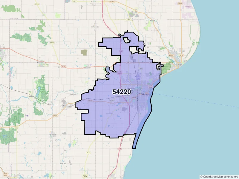 Map of ZIP Code 54220 — Manitowoc, WI