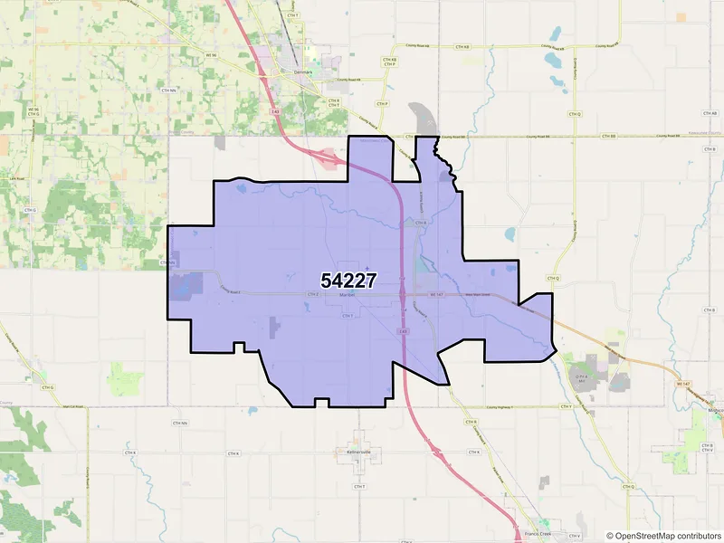 Map of ZIP Code 54227 — Maribel, WI