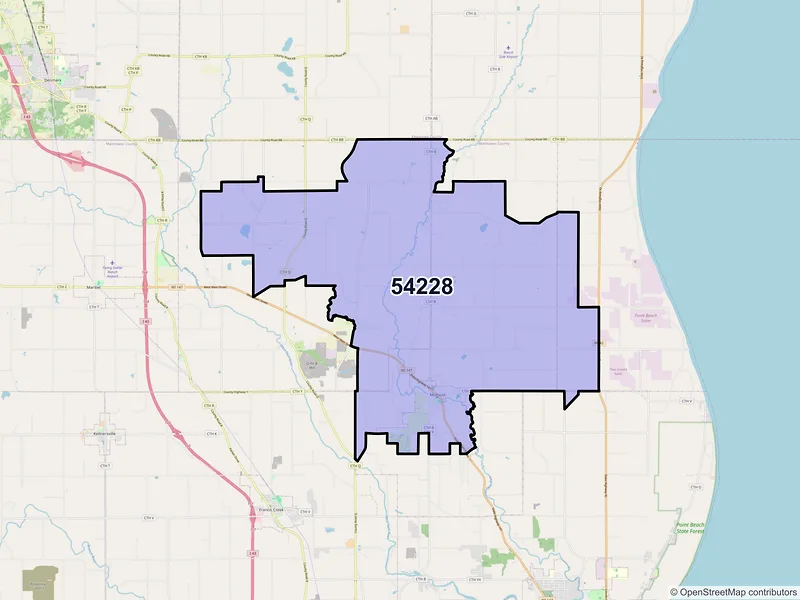 Map of ZIP Code 54228 — Mishicot, WI