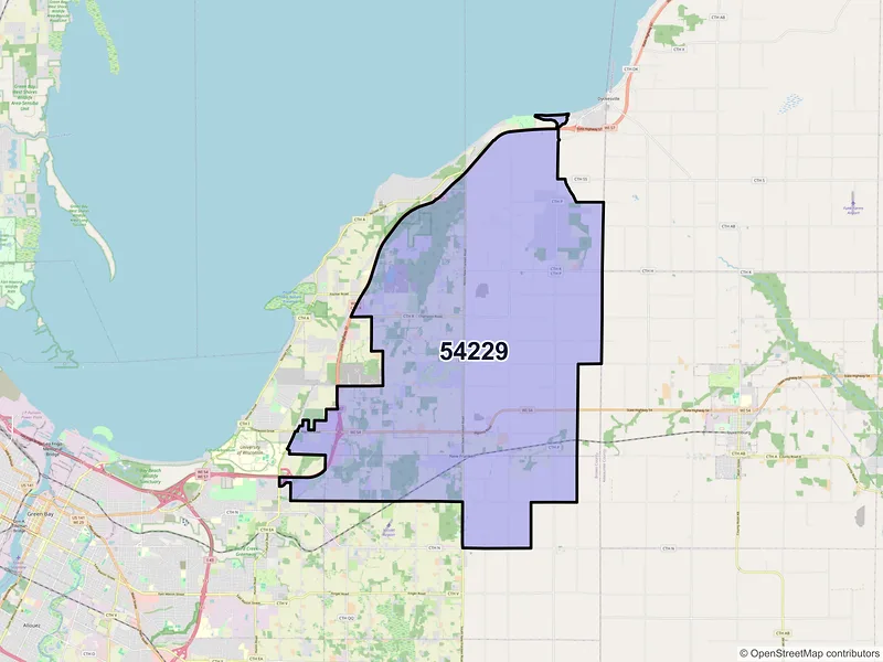Map of ZIP Code 54229 — New Franken, WI