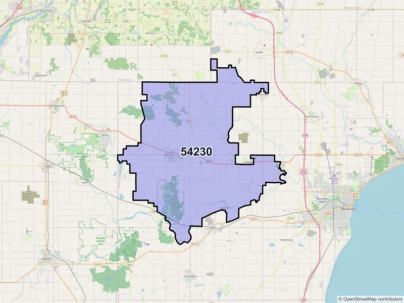 Map of Reedsville, Wisconsin and ZIP codes
