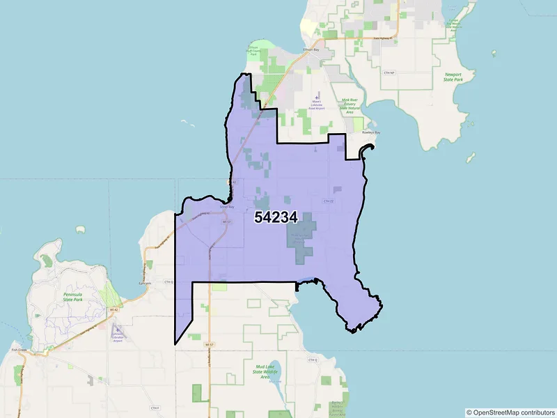Map of ZIP Code 54234 — Sister Bay, WI