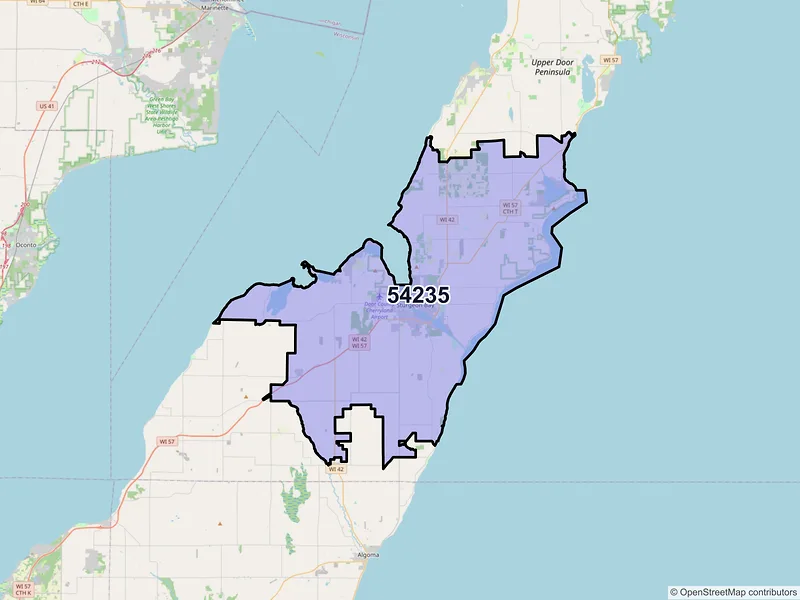 Map of ZIP Code 54235 — Sturgeon Bay, WI