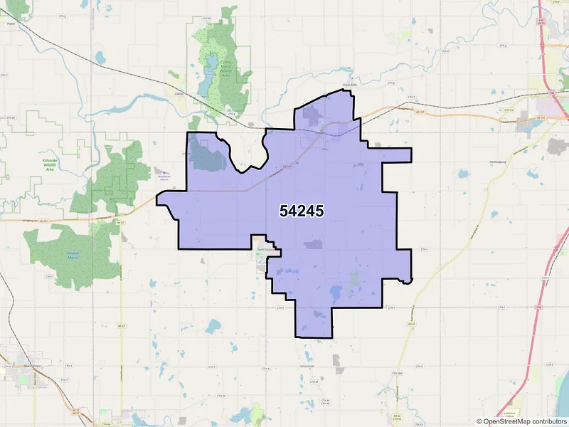 Map of ZIP Code 54245 — Valders, WI
