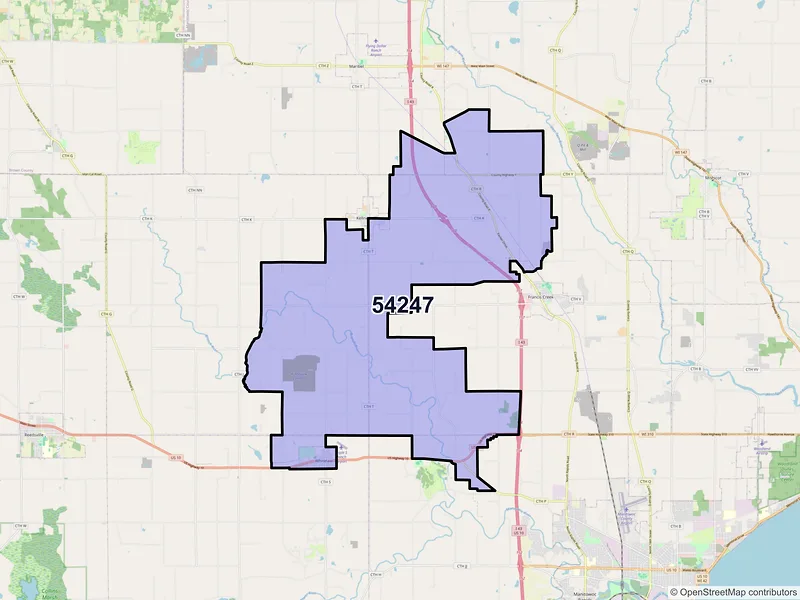Map of ZIP Code 54247 — Whitelaw, WI