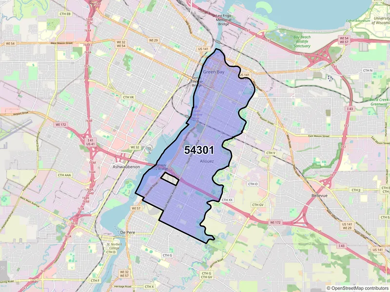 Map of ZIP Code 54301 — Green Bay, WI