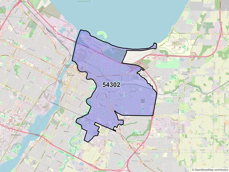 Map of ZIP Code 54302 — Green Bay, WI