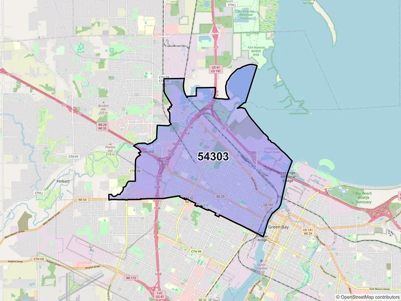 Map of ZIP Code 54303 — Green Bay, WI
