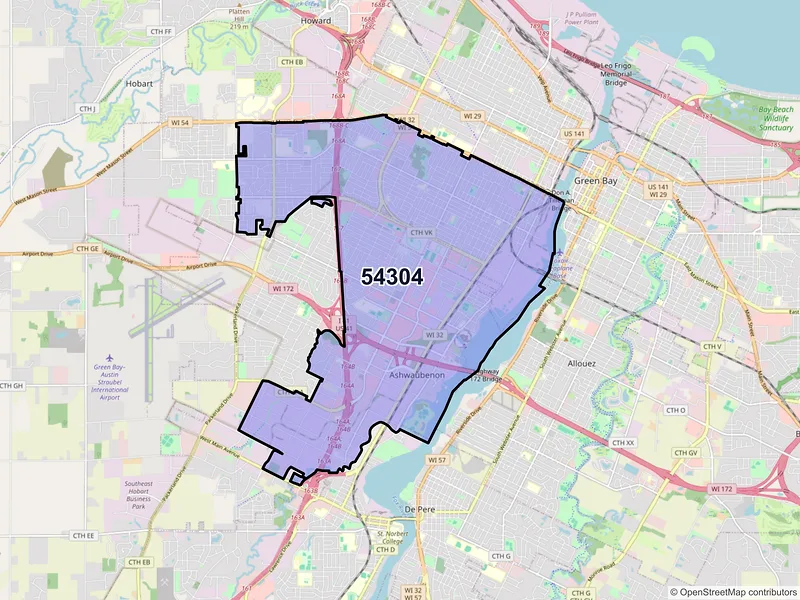 Map of ZIP Code 54304 — Green Bay, WI