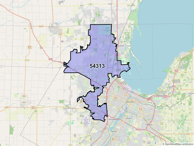 Map of ZIP Code 54313 — Green Bay, WI