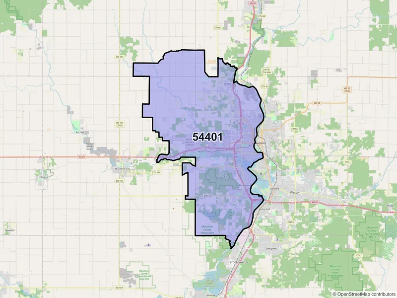 Map of ZIP Code 54401 — Wausau, WI