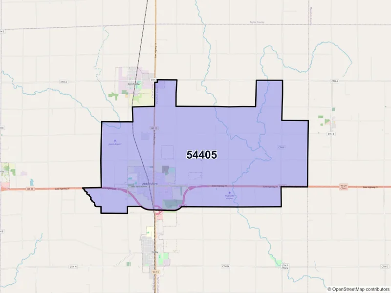 Map of ZIP Code 54405 — Abbotsford, WI
