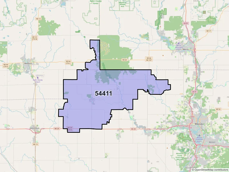 Map of Athens, Wisconsin and ZIP codes