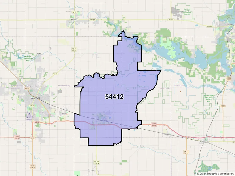 Map of ZIP Code 54412 — Auburndale, WI