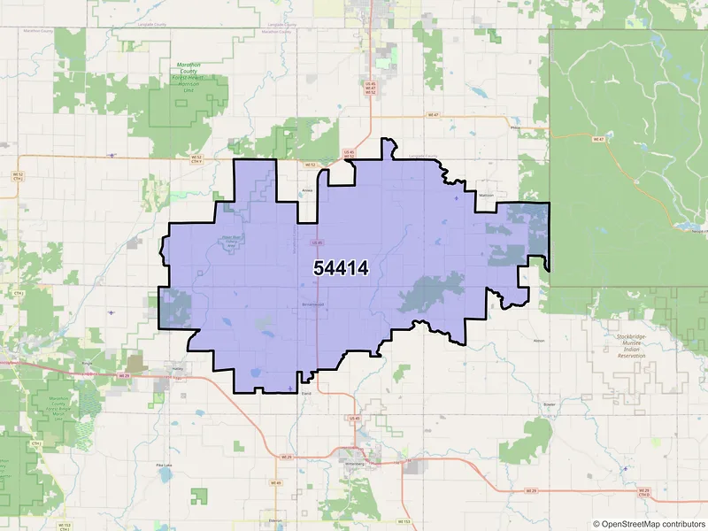 Map of Birnamwood, Wisconsin and ZIP codes