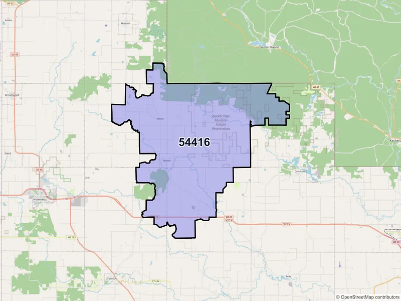 Map of Bowler, Wisconsin and ZIP codes