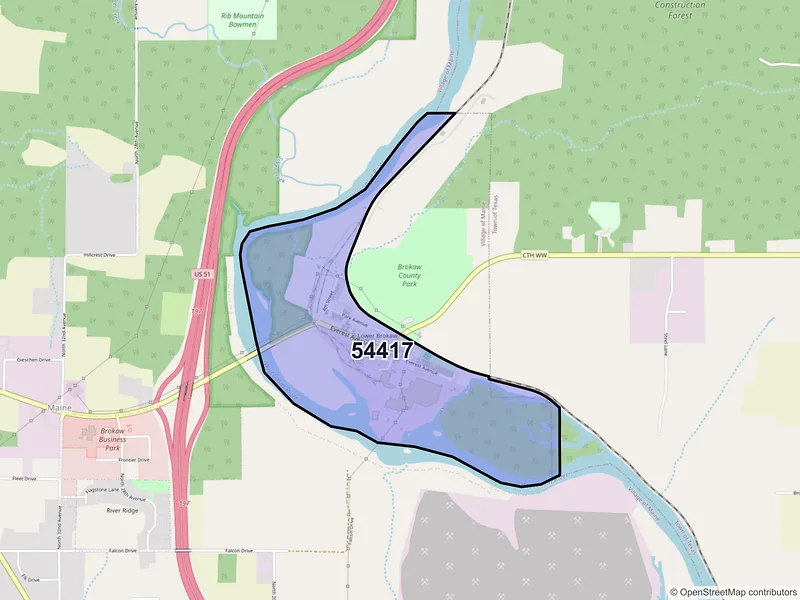Map of Brokaw, Wisconsin and ZIP codes