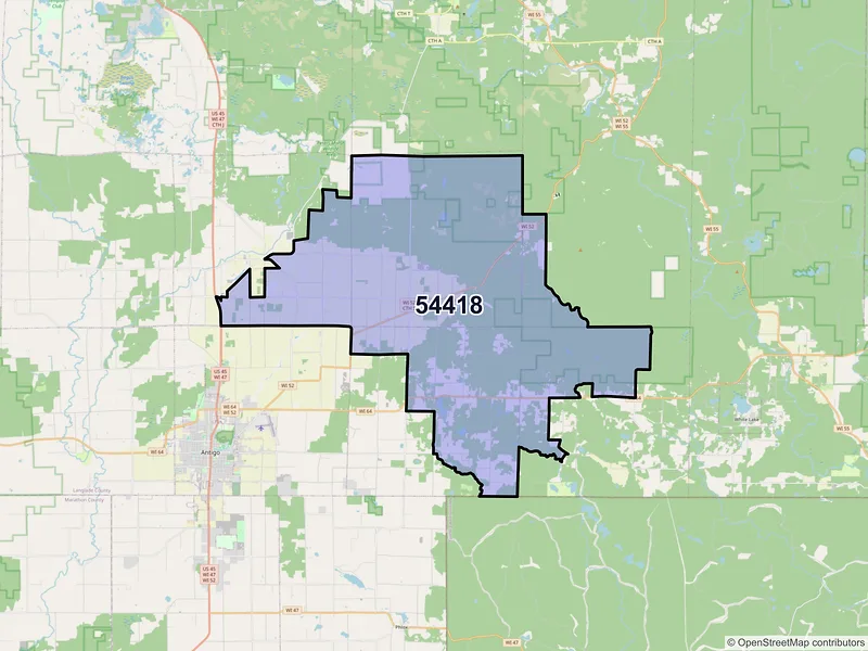 Map of Bryant, Wisconsin and ZIP codes