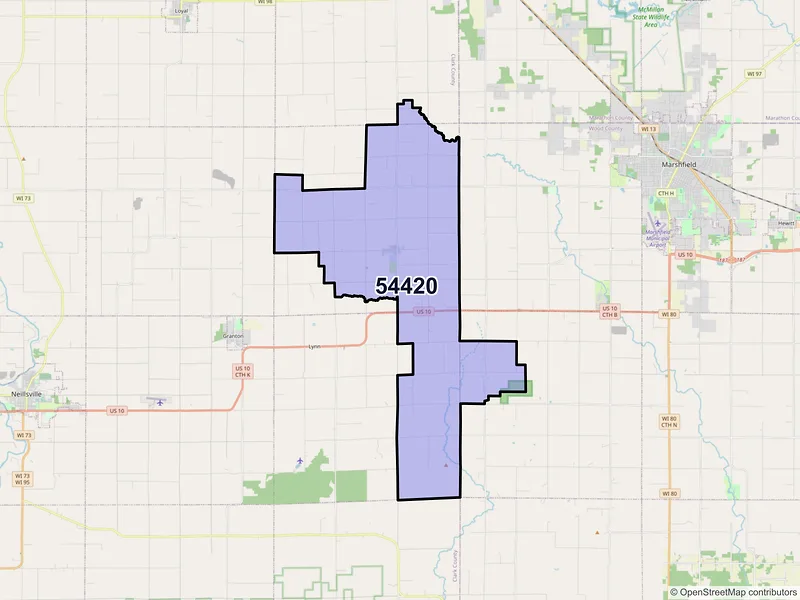 Map of ZIP Code 54420 — Chili, WI