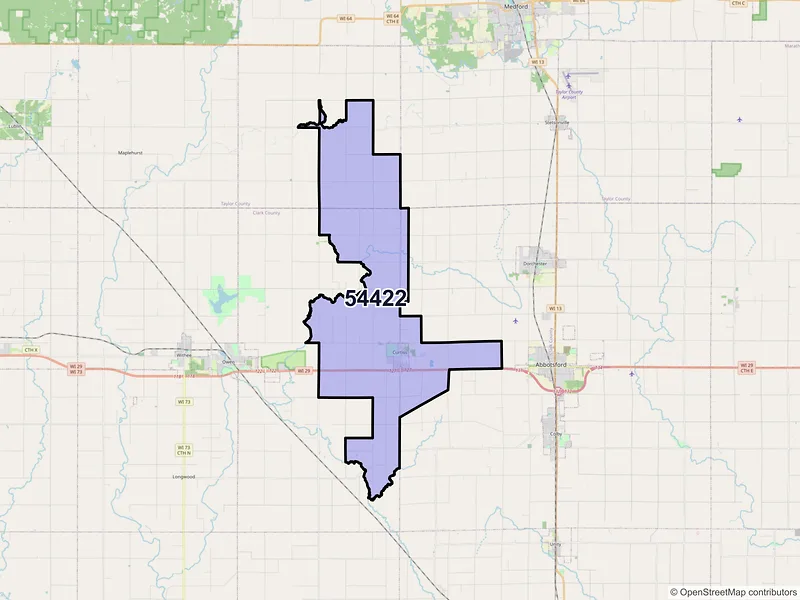 Map of Curtiss, Wisconsin and ZIP codes