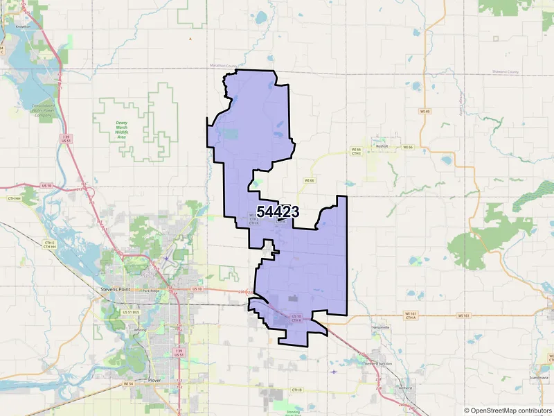 Map of ZIP Code 54423 — Custer, WI