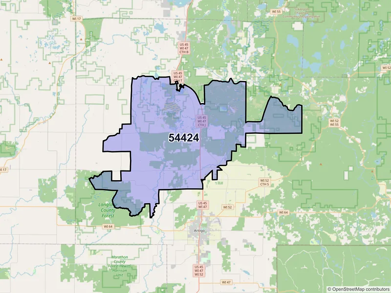 Map of ZIP Code 54424 — Deerbrook, WI