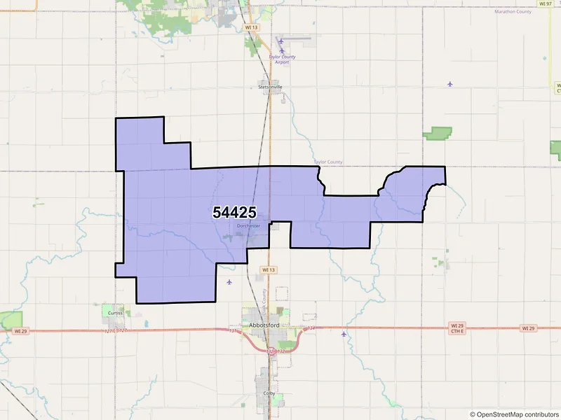 Map of ZIP Code 54425 — Dorchester, WI