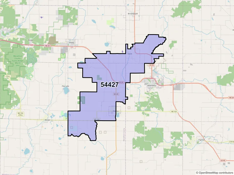 Map of ZIP Code 54427 — Eland, WI