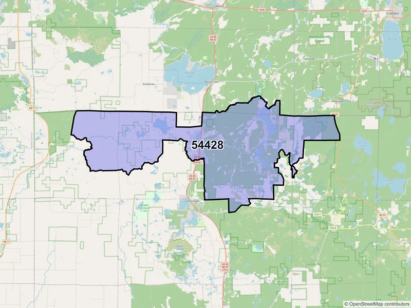 Map of ZIP Code 54428 — Elcho, WI