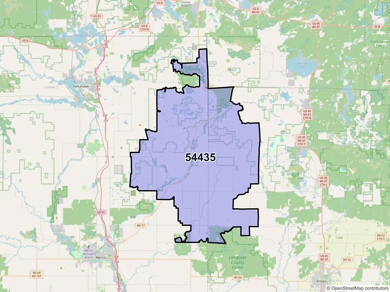 Map of Gleason, Wisconsin and ZIP codes
