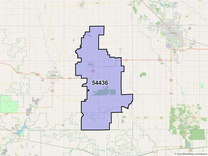 Map of Granton, Wisconsin and ZIP codes
