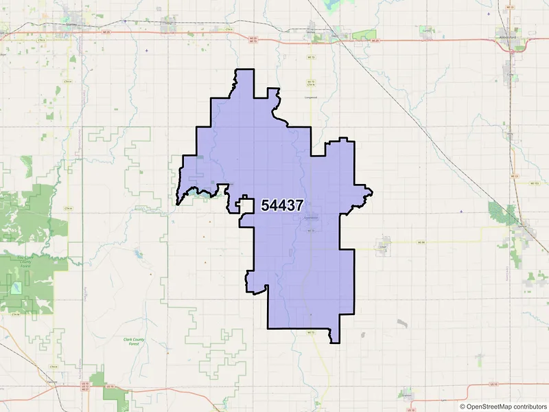 Map of ZIP Code 54437 — Greenwood, WI
