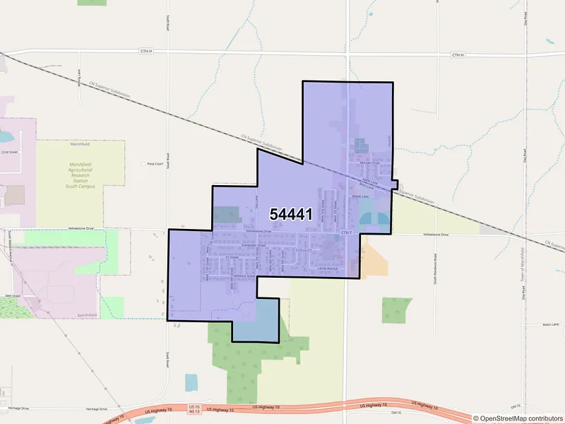 Map of Hewitt, Wisconsin and ZIP codes