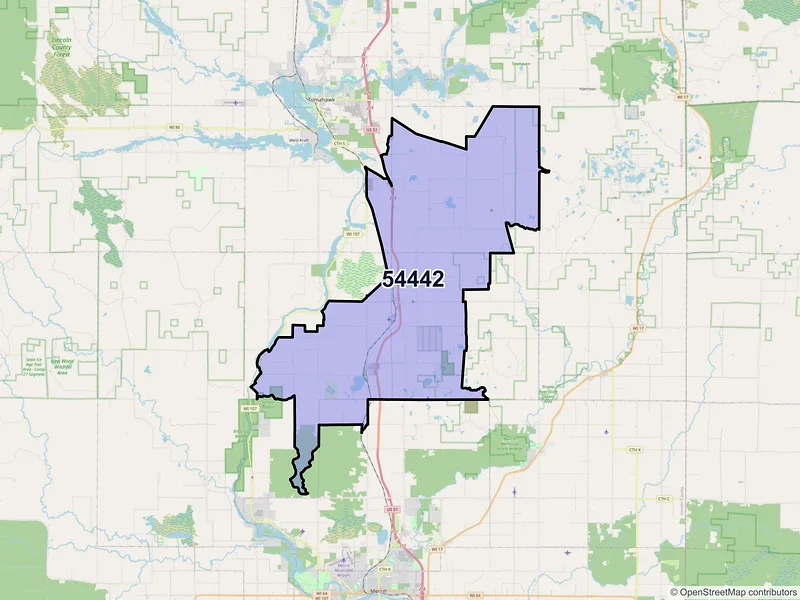 Map of ZIP Code 54442 — Irma, WI