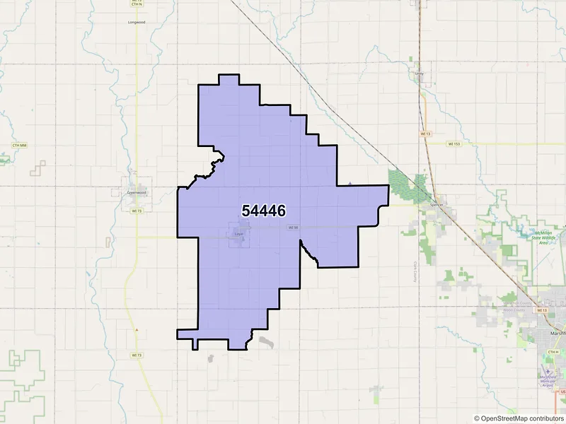 Map of ZIP Code 54446 — Loyal, WI